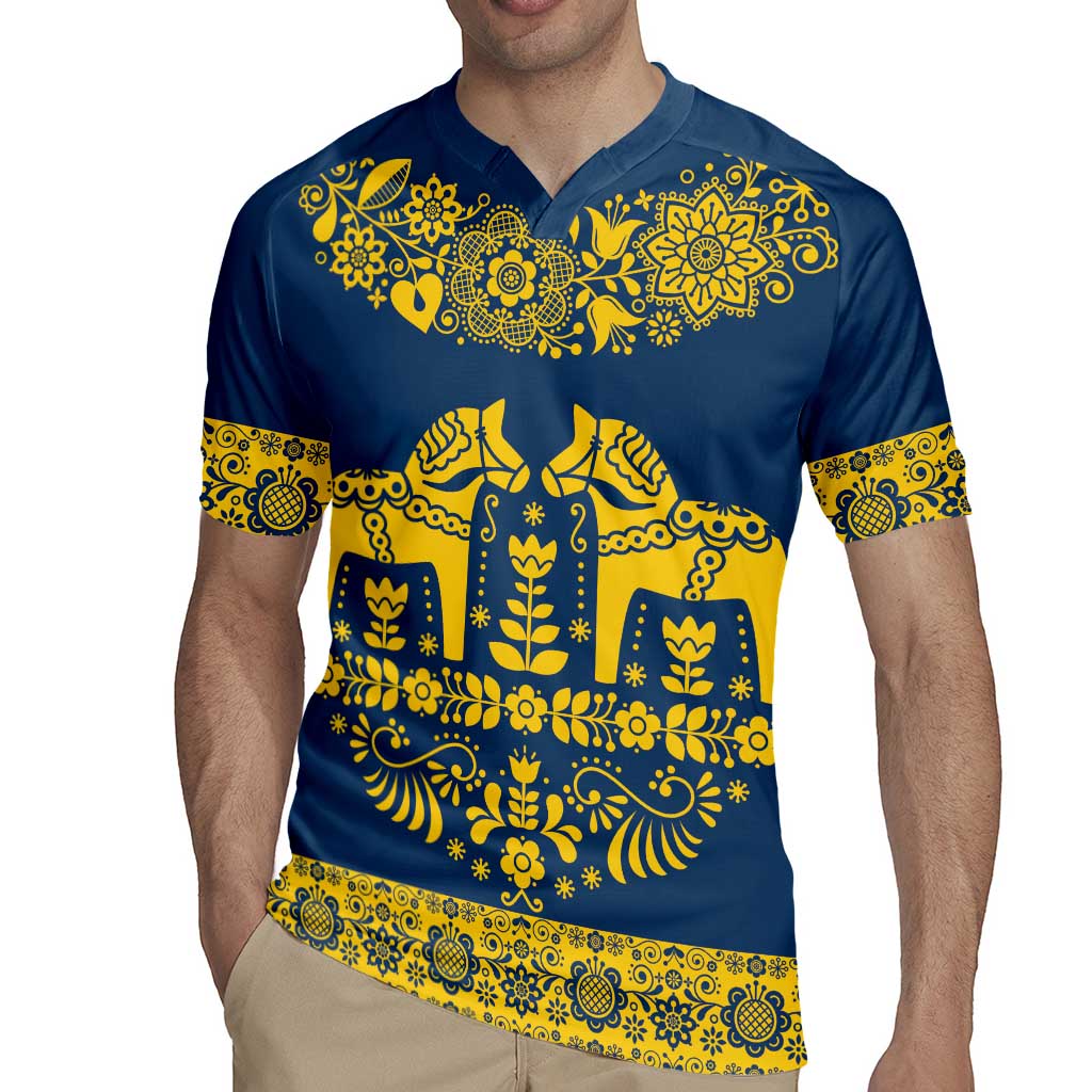 Sweden Daleclarian Horse Rugby Jersey Floral Folk Pattern Blue Version