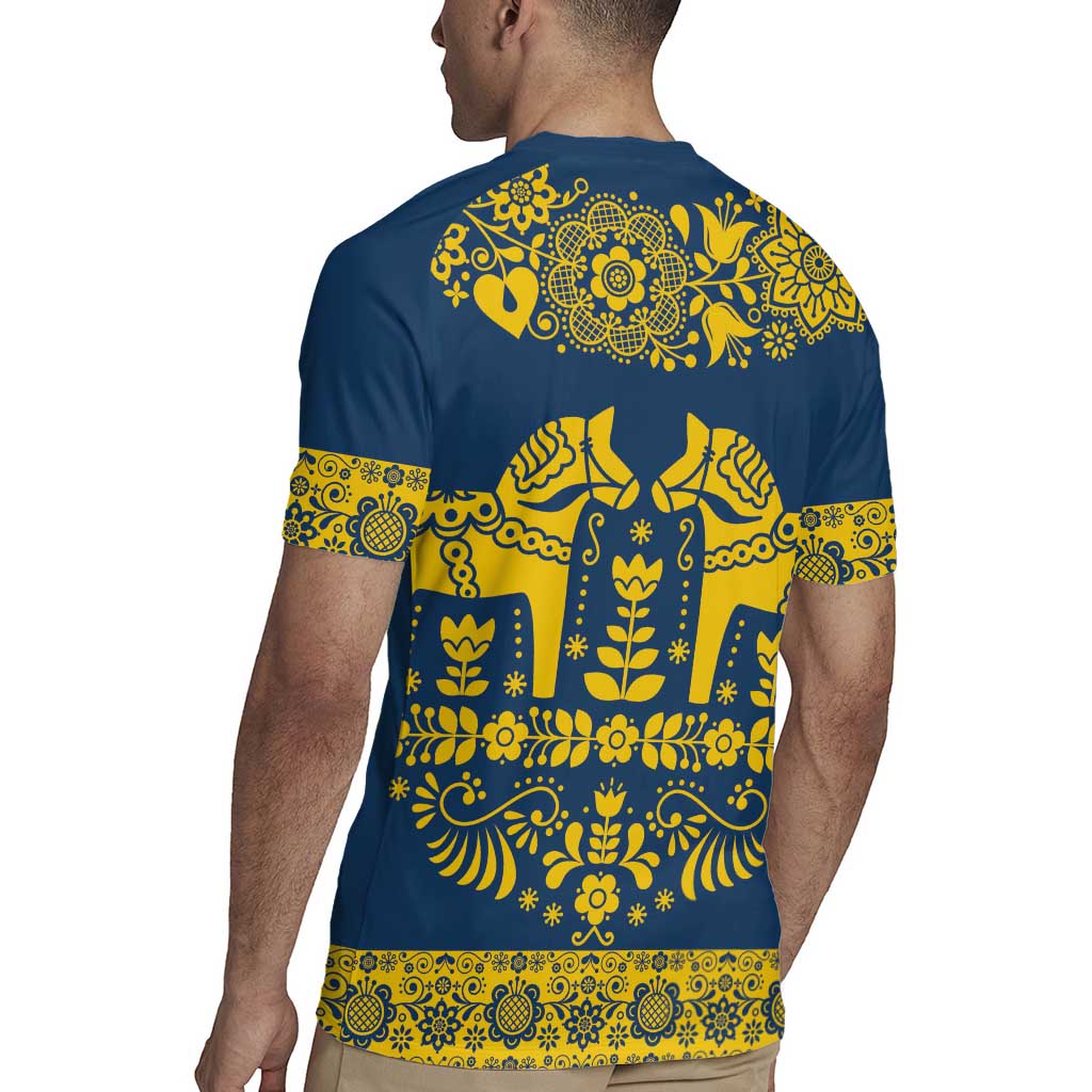 Sweden Daleclarian Horse Rugby Jersey Floral Folk Pattern Blue Version