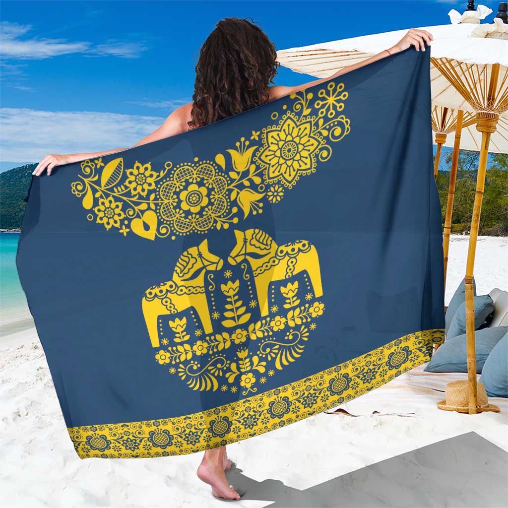 Sweden Daleclarian Horse Sarong Floral Folk Pattern Blue Version