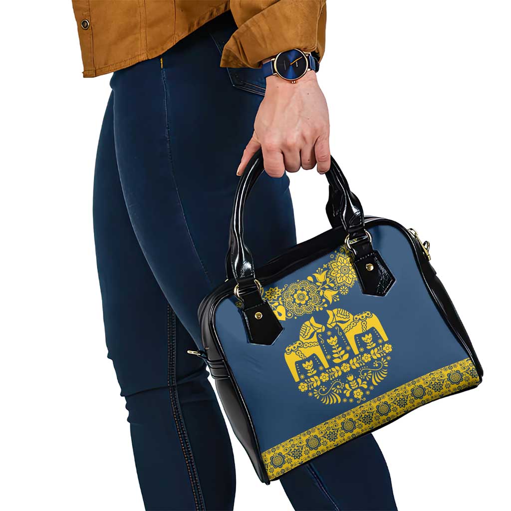 Sweden Daleclarian Horse Shoulder Handbag Floral Folk Pattern Blue Version
