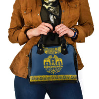 Sweden Daleclarian Horse Shoulder Handbag Floral Folk Pattern Blue Version