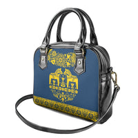 Sweden Daleclarian Horse Shoulder Handbag Floral Folk Pattern Blue Version