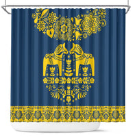 Sweden Daleclarian Horse Shower Curtain Floral Folk Pattern Blue Version