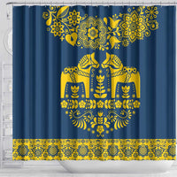 Sweden Daleclarian Horse Shower Curtain Floral Folk Pattern Blue Version