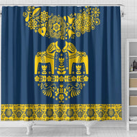 Sweden Daleclarian Horse Shower Curtain Floral Folk Pattern Blue Version