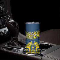 Sweden Dalecarlian Horse Skinny Tumbler Floral Folk Pattern Blue Version LT18