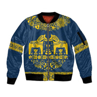 Sweden Daleclarian Horse Sleeve Zip Bomber Jacket Floral Folk Pattern Blue Version