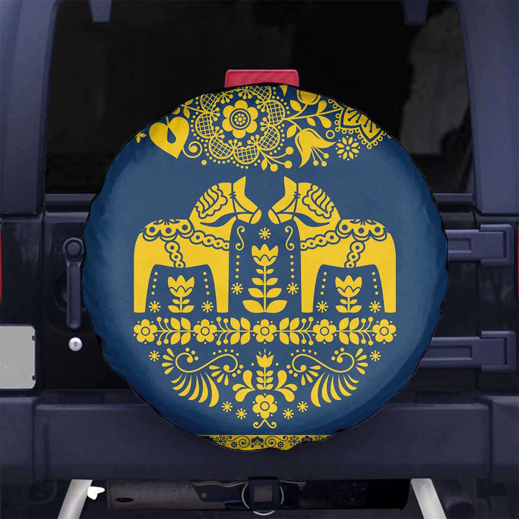 Sweden Daleclarian Horse Spare Tire Cover Floral Folk Pattern Blue Version