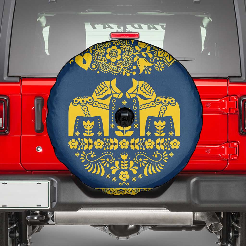 Sweden Daleclarian Horse Spare Tire Cover Floral Folk Pattern Blue Version