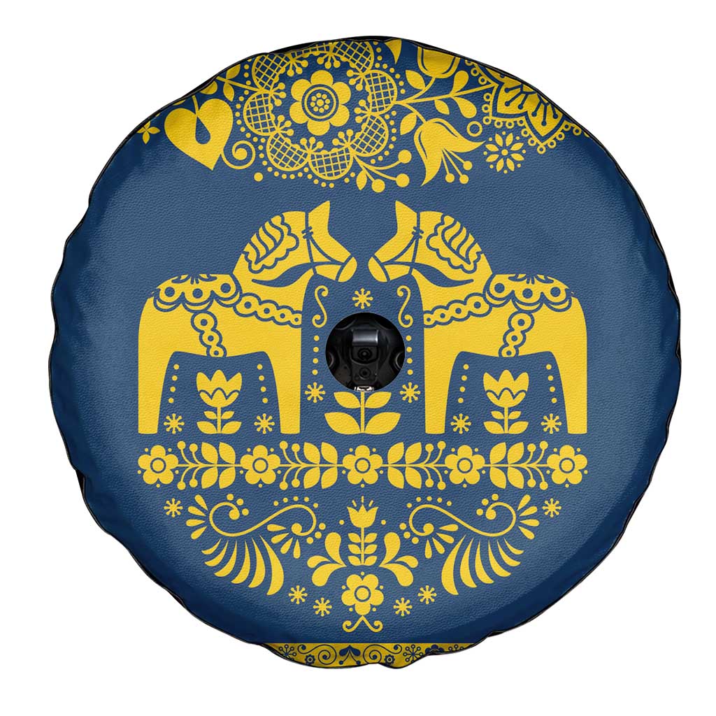 Sweden Daleclarian Horse Spare Tire Cover Floral Folk Pattern Blue Version