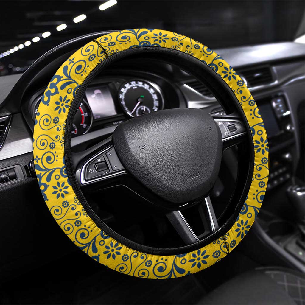 Sweden Daleclarian Horse Steering Wheel Cover Floral Folk Pattern Blue Version