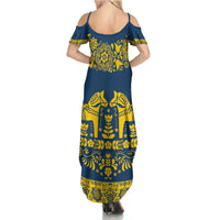 Sweden Daleclarian Horse Summer Maxi Dress Floral Folk Pattern Blue Version