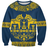 Sweden Daleclarian Horse Sweatshirt Floral Folk Pattern Blue Version