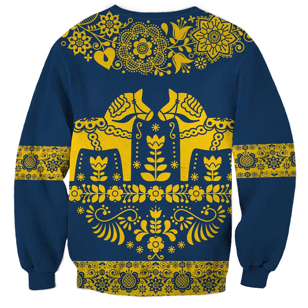 Sweden Daleclarian Horse Sweatshirt Floral Folk Pattern Blue Version