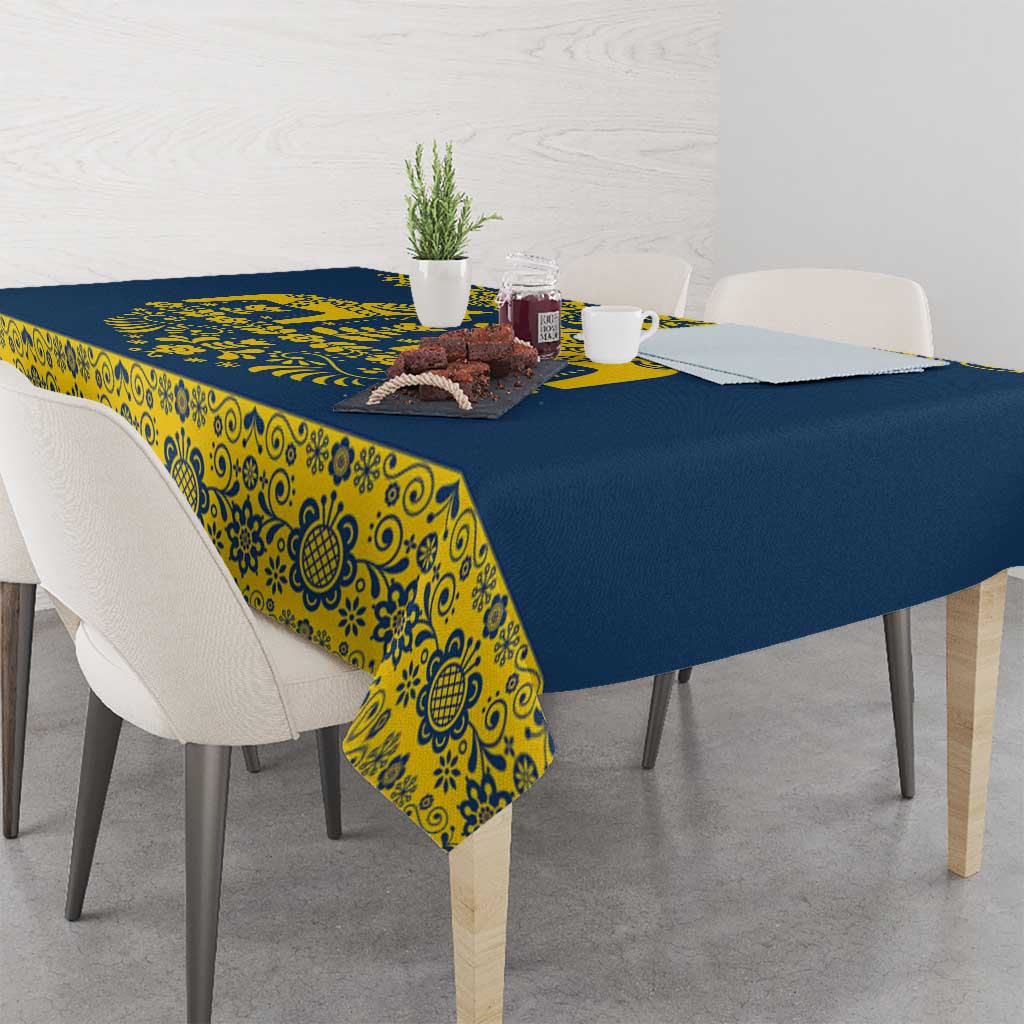 Sweden Daleclarian Horse Tablecloth Floral Folk Pattern Blue Version