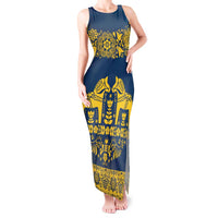 Sweden Daleclarian Horse Tank Maxi Dress Floral Folk Pattern Blue Version