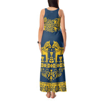 Sweden Daleclarian Horse Tank Maxi Dress Floral Folk Pattern Blue Version