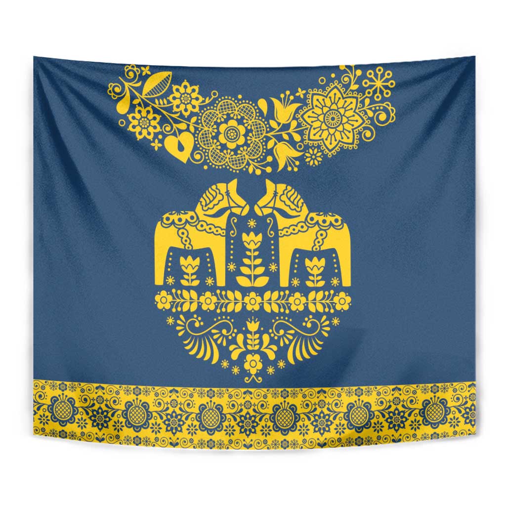 Sweden Daleclarian Horse Tapestry Floral Folk Pattern Blue Version
