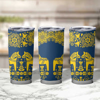 Sweden Dalecarlian Horse Tumbler Cup Floral Folk Pattern Blue Version LT18