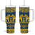 Sweden Dalecarlian Horse Tumbler With Handle Floral Folk Pattern Blue Version LT18