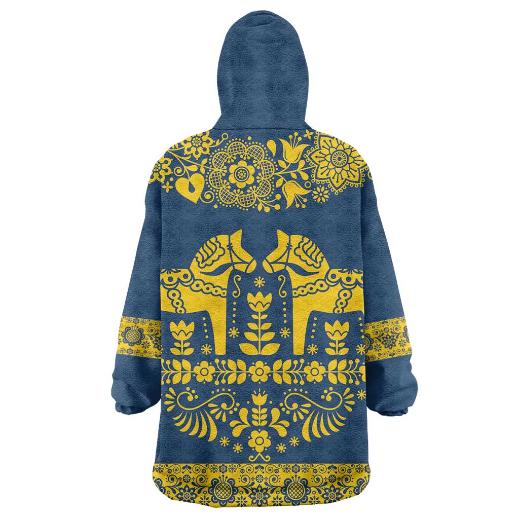 Sweden Daleclarian Horse Wearable Blanket Hoodie Floral Folk Pattern Blue Version