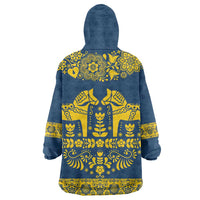 Sweden Daleclarian Horse Wearable Blanket Hoodie Floral Folk Pattern Blue Version
