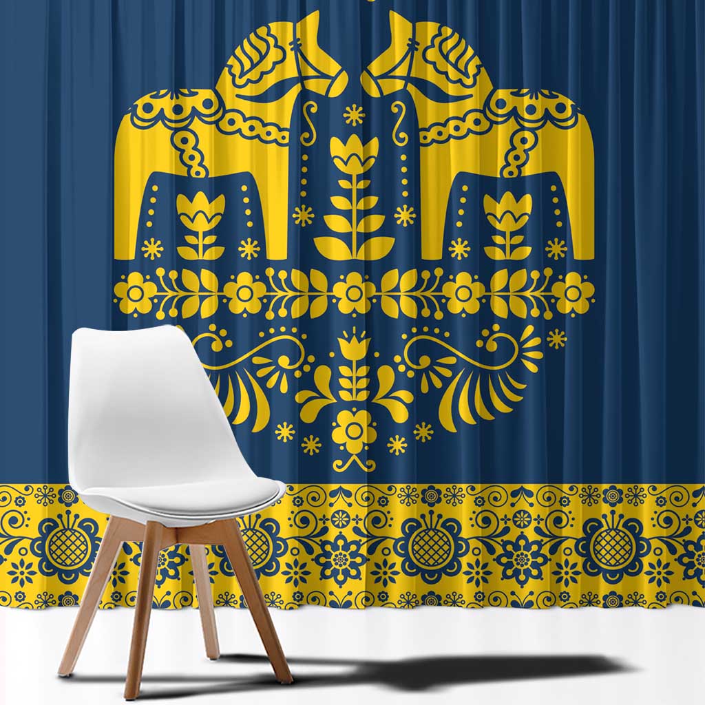 Sweden Daleclarian Horse Window Curtain Floral Folk Pattern Blue Version