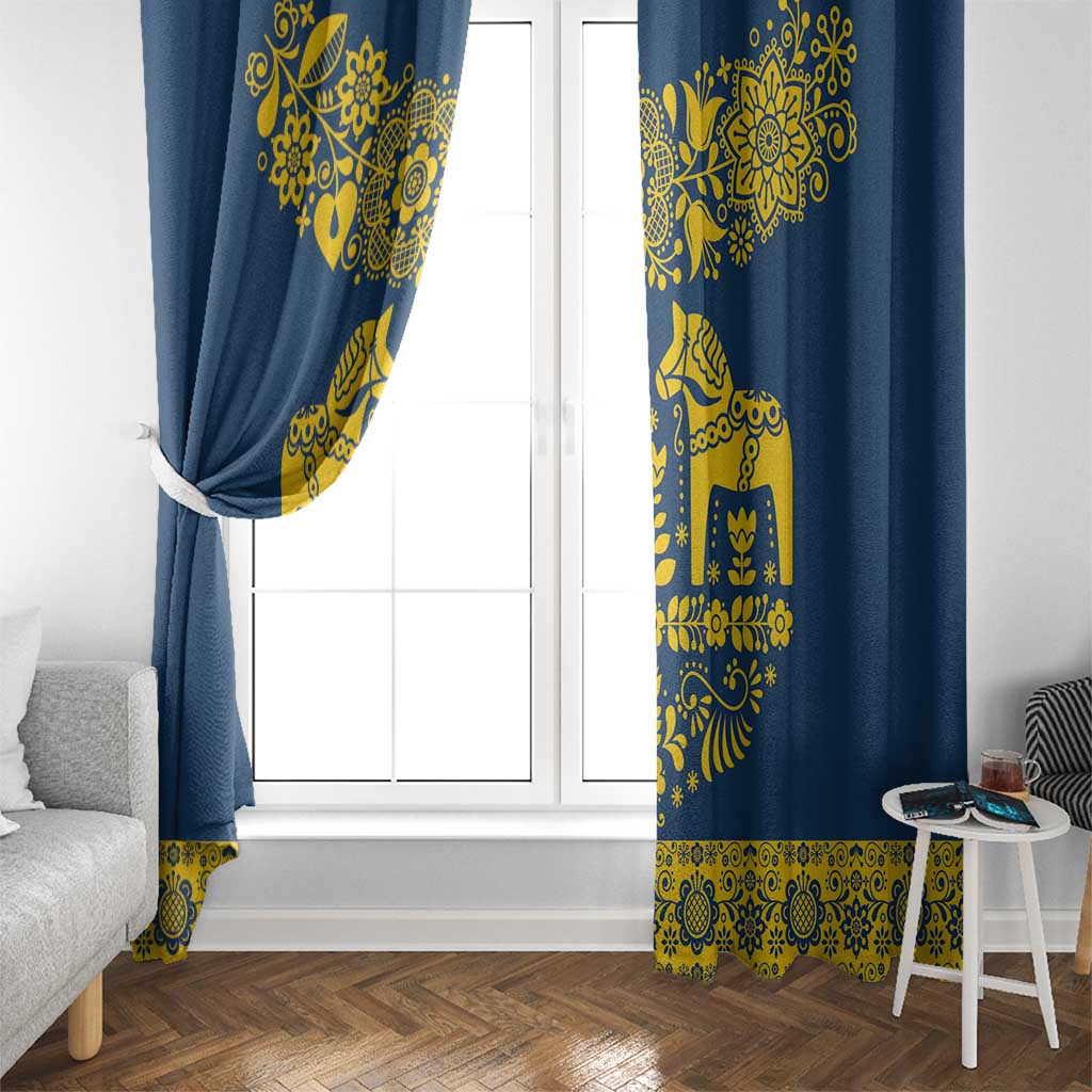 Sweden Daleclarian Horse Window Curtain Floral Folk Pattern Blue Version