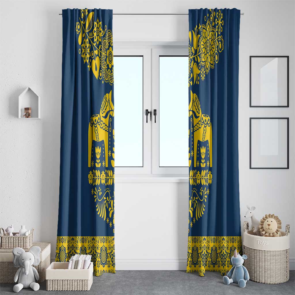 Sweden Daleclarian Horse Window Curtain Floral Folk Pattern Blue Version
