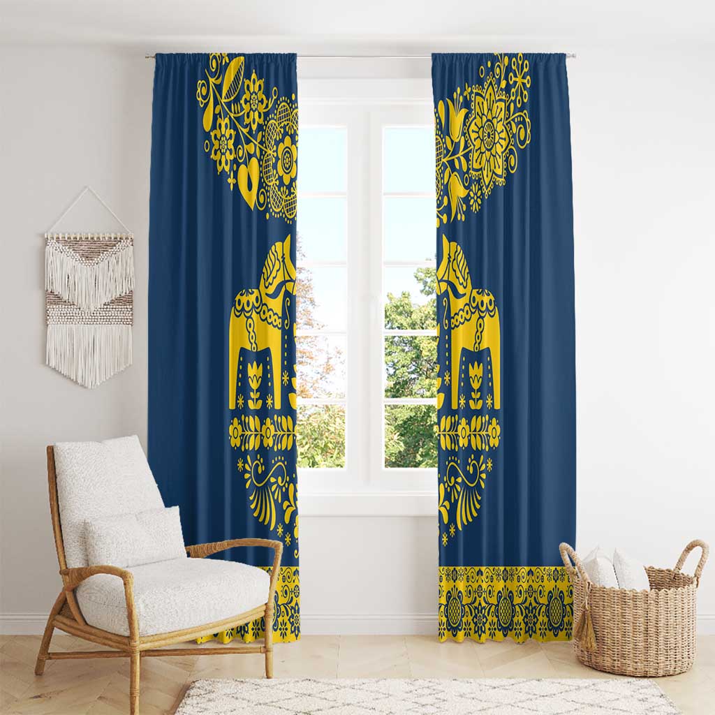 Sweden Daleclarian Horse Window Curtain Floral Folk Pattern Blue Version