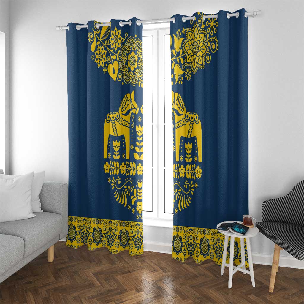 Sweden Daleclarian Horse Window Curtain Floral Folk Pattern Blue Version