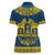 Sweden Daleclarian Horse Women Polo Shirt Floral Folk Pattern Blue Version