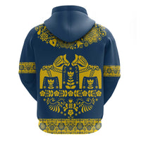 Sweden Daleclarian Horse Zip Hoodie Floral Folk Pattern Blue Version