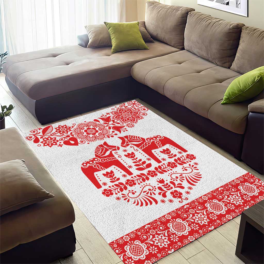 Sweden Daleclarian Horse Area Rug Floral Folk Pattern White Version