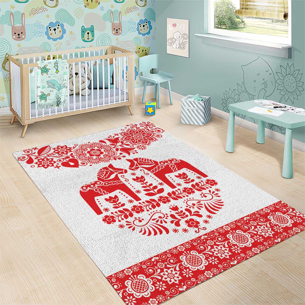 Sweden Daleclarian Horse Area Rug Floral Folk Pattern White Version