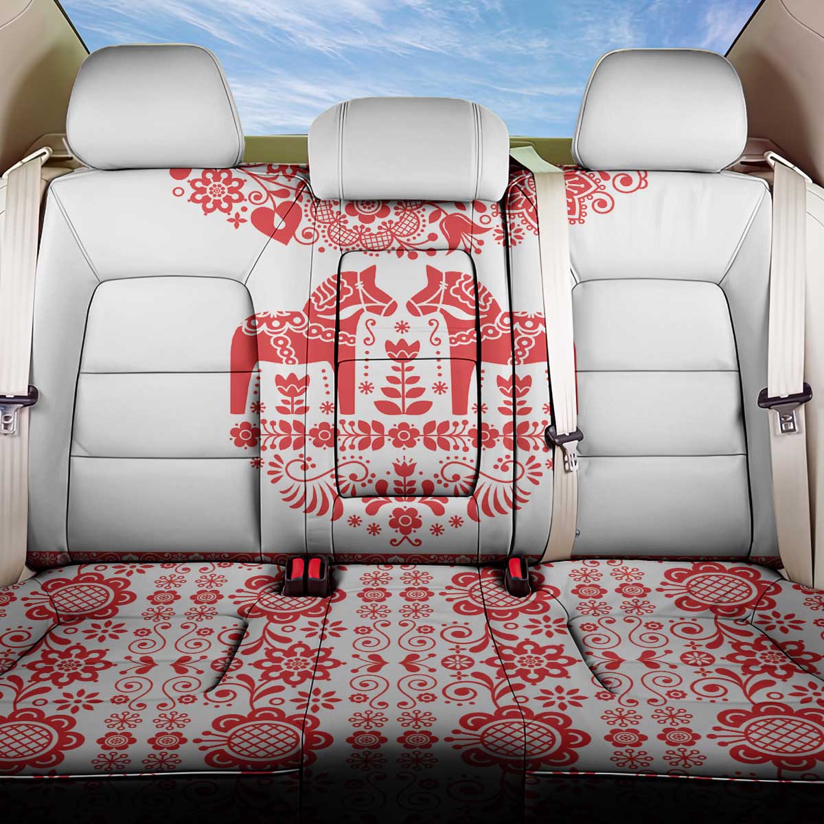 Sweden Daleclarian Horse Back Car Seat Cover Floral Folk Pattern White Version