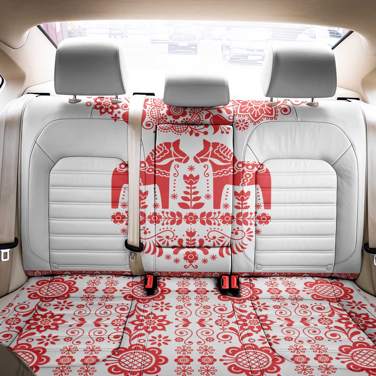 Sweden Daleclarian Horse Back Car Seat Cover Floral Folk Pattern White Version