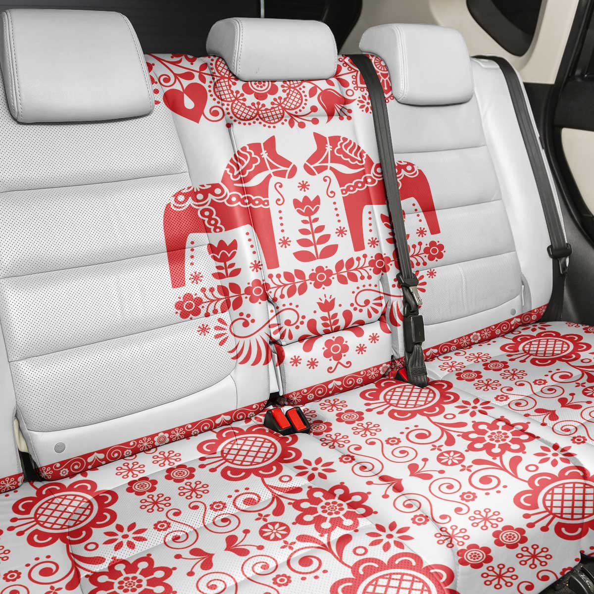 Sweden Daleclarian Horse Back Car Seat Cover Floral Folk Pattern White Version