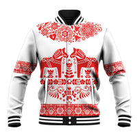 Sweden Daleclarian Horse Baseball Jacket Floral Folk Pattern White Version