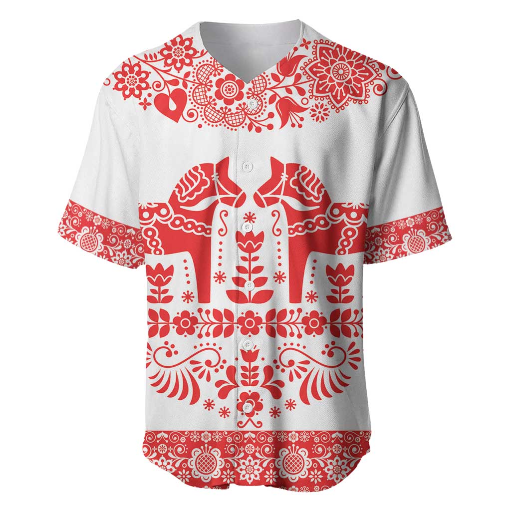 Sweden Daleclarian Horse Baseball Jersey Floral Folk Pattern White Version