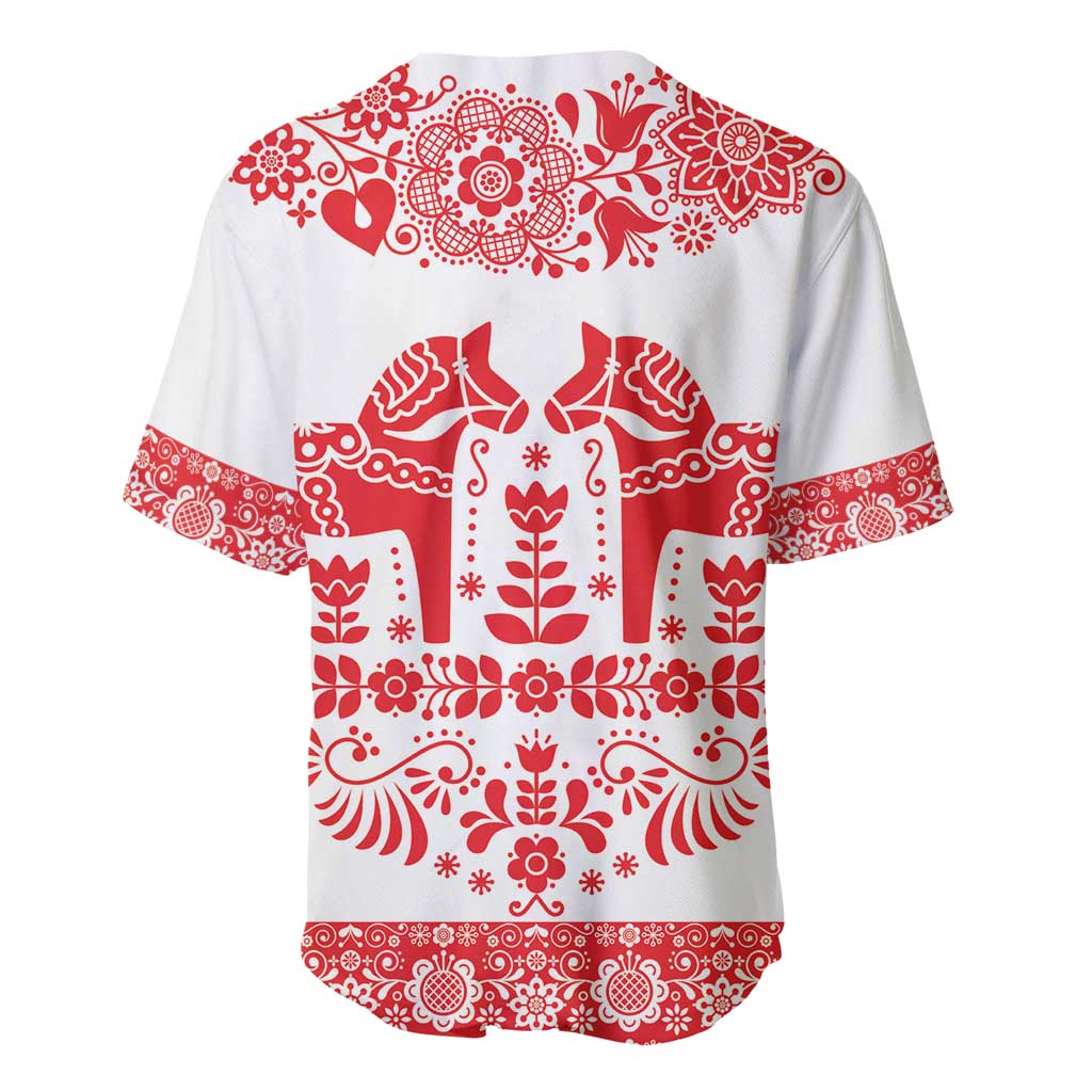 Sweden Daleclarian Horse Baseball Jersey Floral Folk Pattern White Version