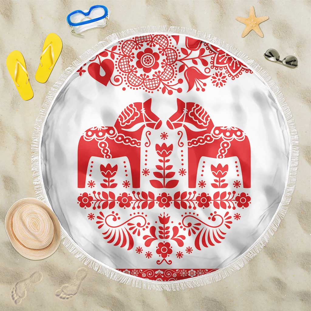 Sweden Daleclarian Horse Beach Blanket Floral Folk Pattern White Version