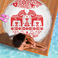 Sweden Daleclarian Horse Beach Blanket Floral Folk Pattern White Version