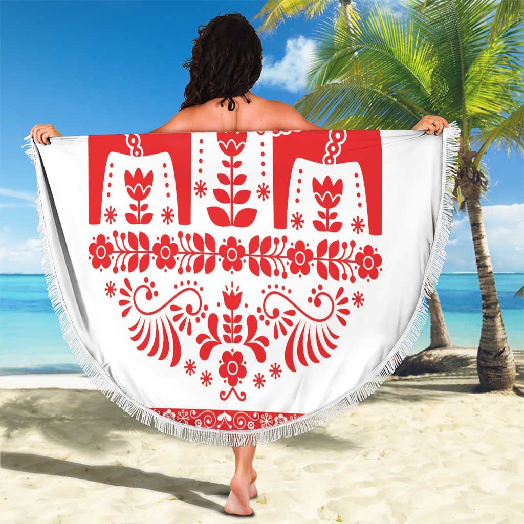 Sweden Daleclarian Horse Beach Blanket Floral Folk Pattern White Version