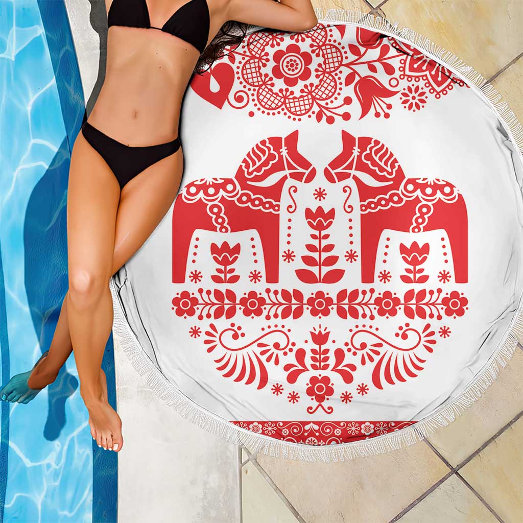 Sweden Daleclarian Horse Beach Blanket Floral Folk Pattern White Version