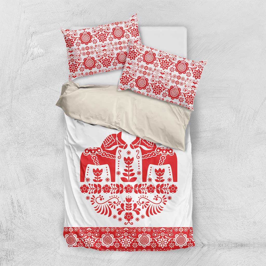 Sweden Daleclarian Horse Bedding Set Floral Folk Pattern White Version