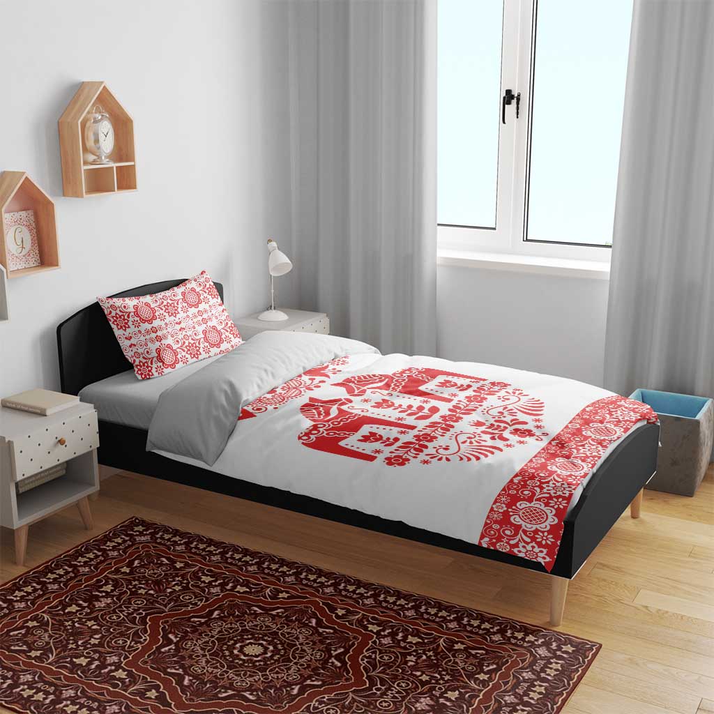 Sweden Daleclarian Horse Bedding Set Floral Folk Pattern White Version