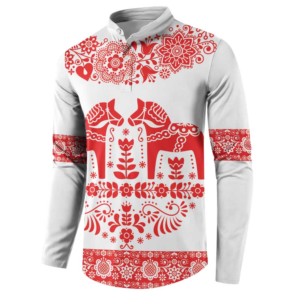 Sweden Daleclarian Horse Button Sweatshirt Floral Folk Pattern White Version