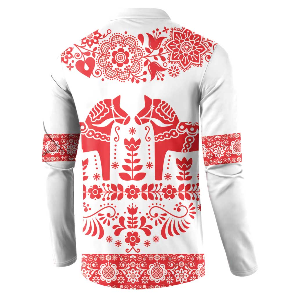 Sweden Daleclarian Horse Button Sweatshirt Floral Folk Pattern White Version