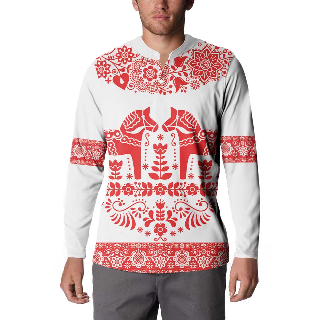 Sweden Daleclarian Horse Button Sweatshirt Floral Folk Pattern White Version